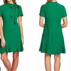 CeCe Vibrant Green Bow Neck Midi Dress Size 2 NWT